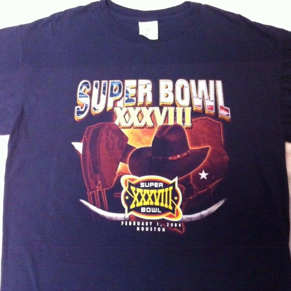 2004 XXXVIII Super Bowl Black T-Shirt Large NFL NEW NEVER WORN